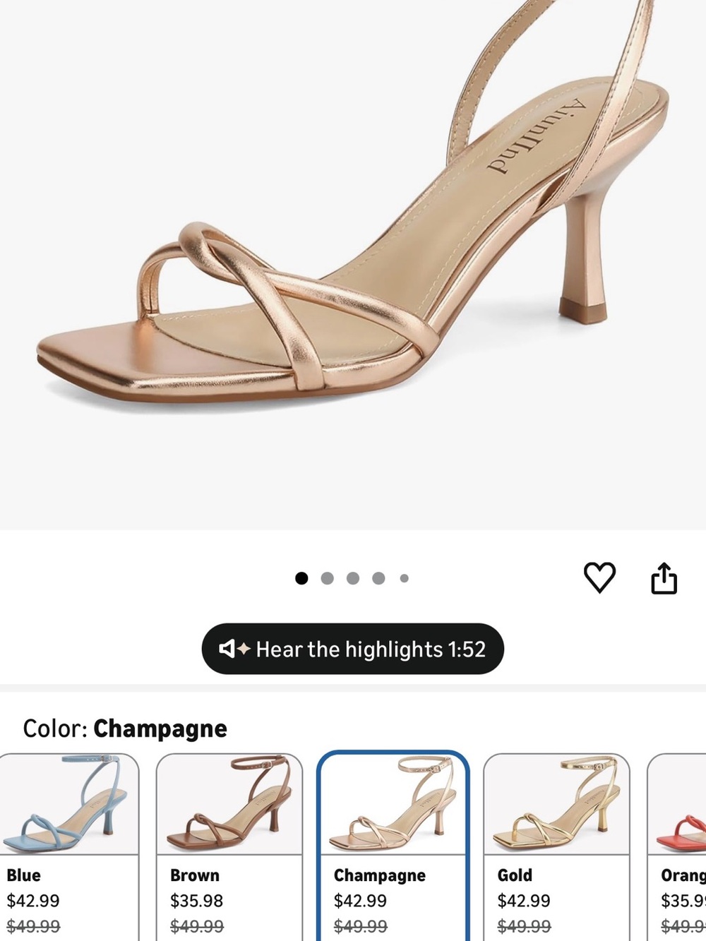 Almia Champagne Metallic Knotted Strap Mid Heel Sandal